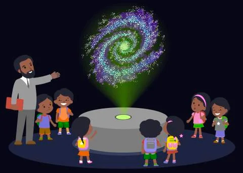 Innovation education elementary school african brown skin black hair group kids Stock Illustration