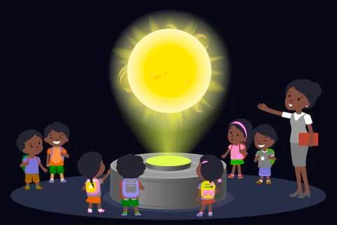 Innovation education elementary school african brown skin black hair group kids Stock Illustration