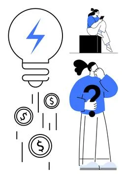 Innovation, financial growth, problem solving, digital solutions, entrepreneu Stock Illustration