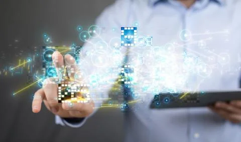 A Innovation futuristic digital data binary code background technology Stock Photos