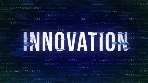 Innovation - Glitch Animated Buzzword with Binary in the Background Video stock 90275724
