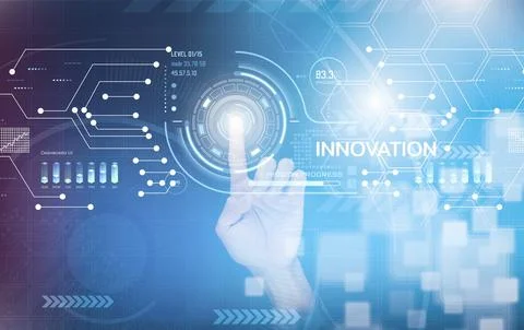 Innovation with Graphical User Interface Concept, businessman pointing on a v Stock Photos