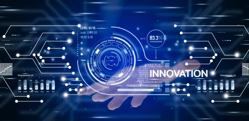 Innovation with Graphical User Interface Concept, businessman pointing on a v Stock Photos