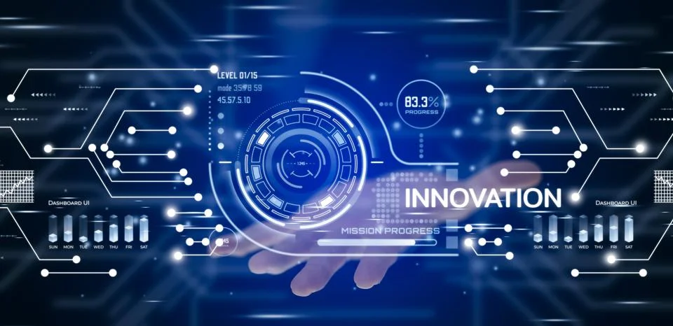 Innovation with Graphical User Interface Concept, businessman pointing on a v Stock Photos