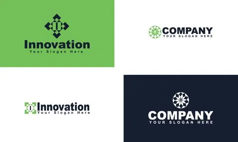 Innovation icon design set, I and flower leaf Round circle Stock Illustration