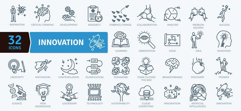 Innovation Icon Set: Creativity, Problem Solving, and Progress 스톡 일러스트