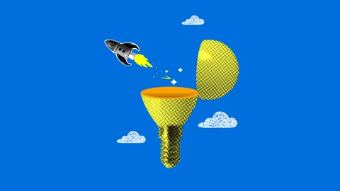 Innovation, idea concept. Rocket launching from light bulb. Startup Stock Footage 332755345