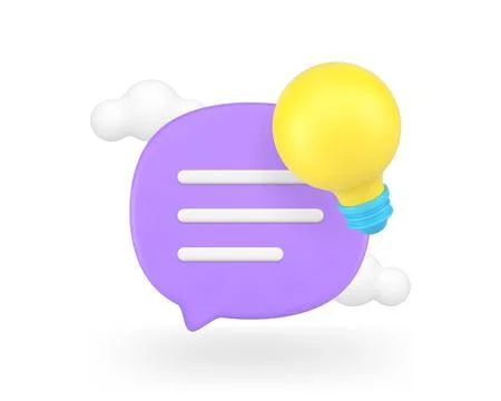 Innovation idea quick tips solution speech bubble chat and lightbulb 3d icon  Stock Illustration