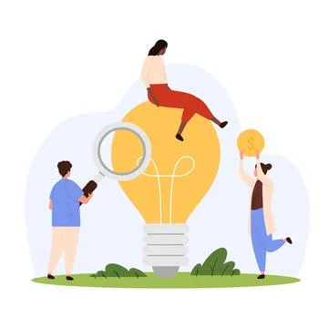 Innovation idea research, tiny people search digital technology and creative 스톡 일러스트