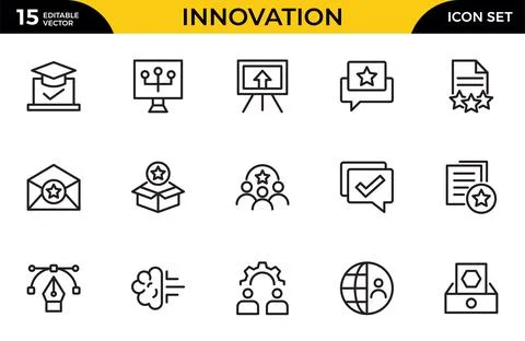 Innovation line icon set. Containing idea, invention, creativity, concept, .. Stock Illustration