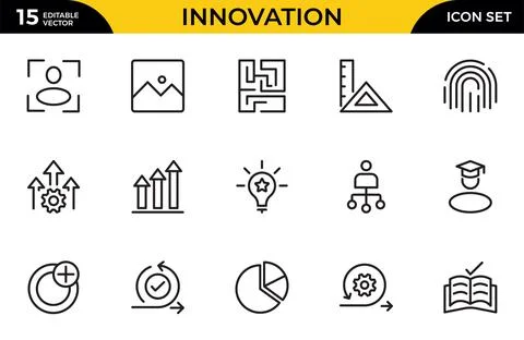 Innovation line icon set. Containing idea, invention, creativity, concept, .. Stock Illustration