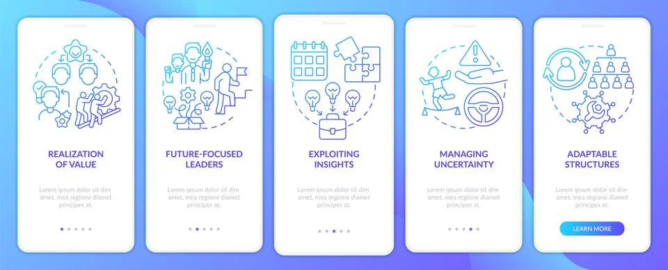 Innovation management basics blue gradient onboarding mobile app screen Stock Illustration