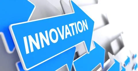 Innovation - Message on Blue Arrow. 3D Render. 스톡 일러스트