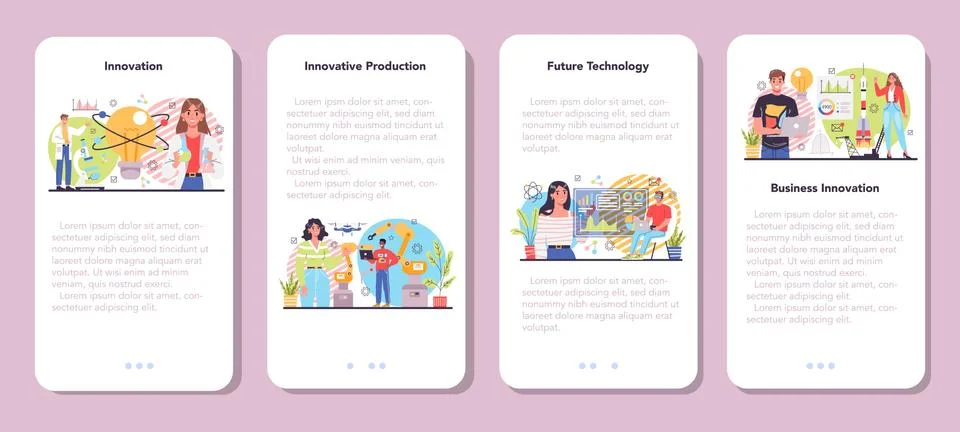 Innovation mobile application banner set. Idea of creative business solution Stock Illustration