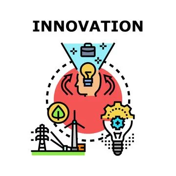 Innovation process developing new ideas and solutions Stock Illustration