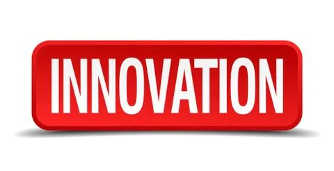 Innovation red 3d square button on white background Stock Illustration