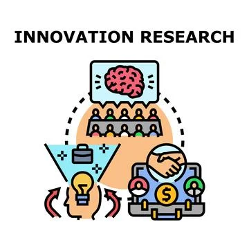Innovation research generating new ideas and business solutions Stock Illustration
