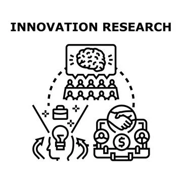 Innovation research generating new ideas and business solutions Stock Illustration