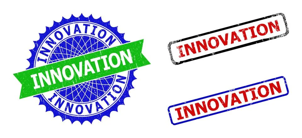 INNOVATION Rosette and Rectangle Bicolor Stamp Seals with Corroded Styles Stock Illustration