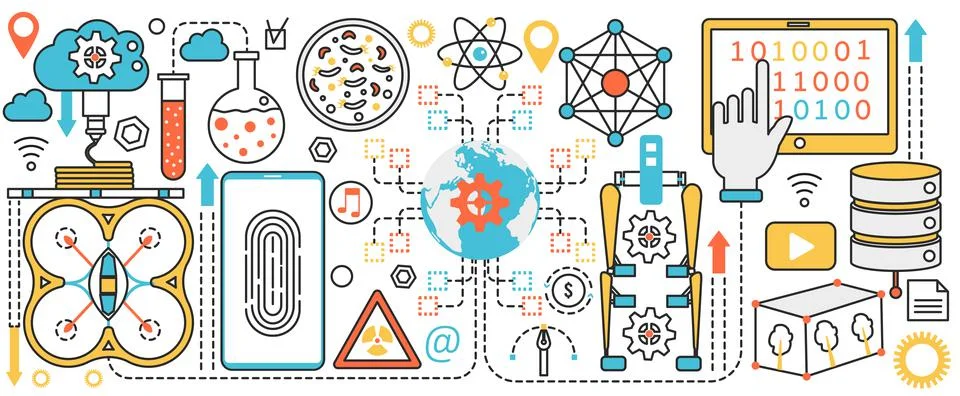 Innovation science technology, education, algorithm research method of Illustrazione stock