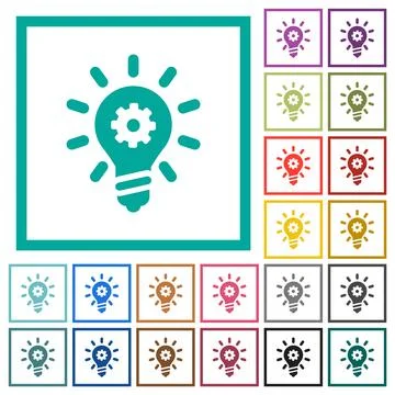 Innovation solid flat color icons with quadrant frames Stock Illustration
