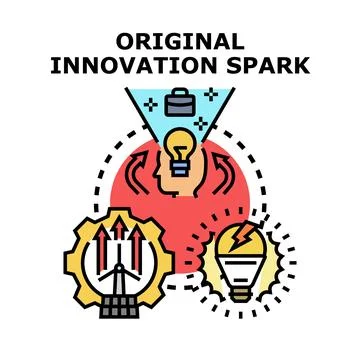 Innovation spark original idea brainstorming and development concept Stock Illustration