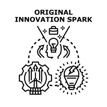Innovation spark original idea brainstorming and development concept Stock Illustration