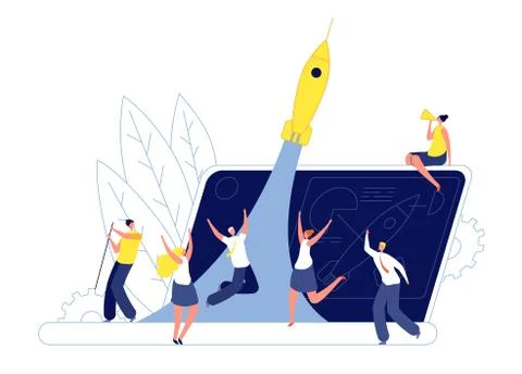 Innovation teamwork startup. Technological emerging company, team launching Stock Illustration