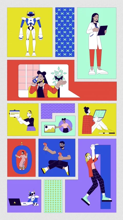 Innovation, tech and communication bento grid vertical animation Stock Footage 320007714