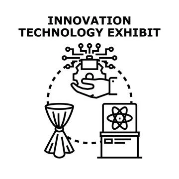 Innovation technology exhibit presenting scientific discovery and future Stock Illustration