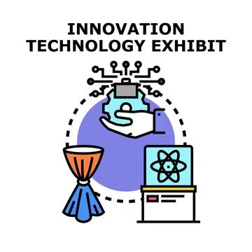 Innovation technology exhibit presenting scientific discovery and future Stock Illustration