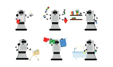 Innovation Technology For House As Robot Helper Vector Illustration Set Isolated Illustrazione stock