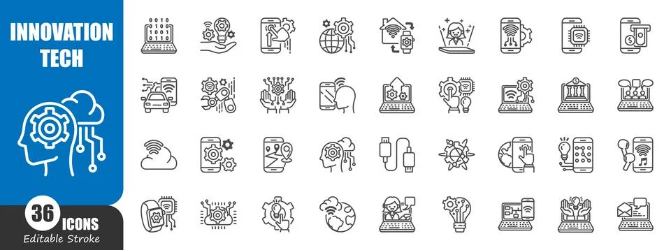 Innovation technology outline icon . Editable stroke . Vector . Stock Illustration