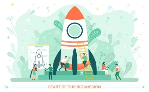 Innovation Technology, Spaceship and Worker Vector Stock Illustration