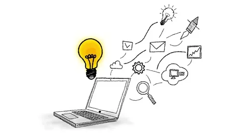 Innovation Through Technology Concept Animation. A sketch of a simple lapto.. Stock Footage 305709498