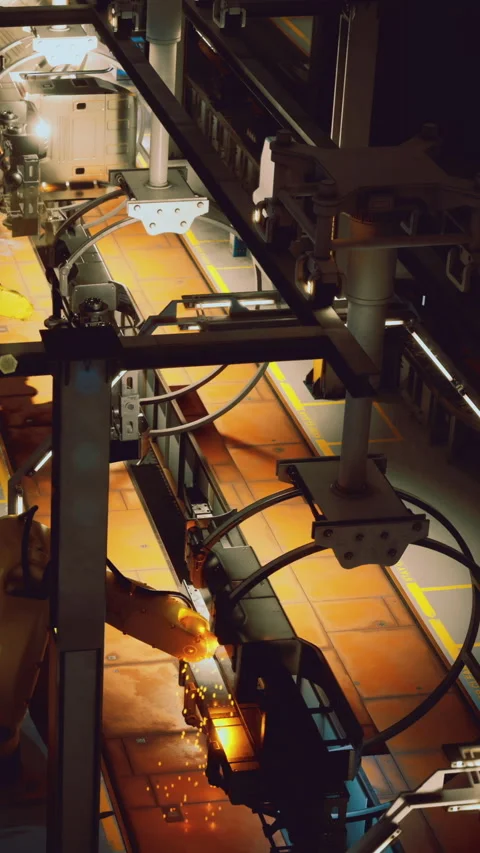Innovation unfolds in a high tech manufacturing facility during evening hours Stock Footage 331839633