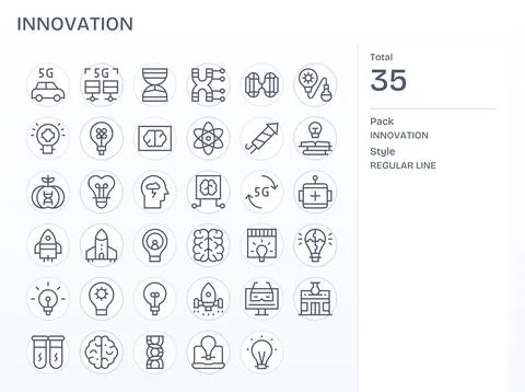 Innovation Vector Icon Collection featuring 35 PIXEL Perfect 256x256 Regula.. Stock Illustration