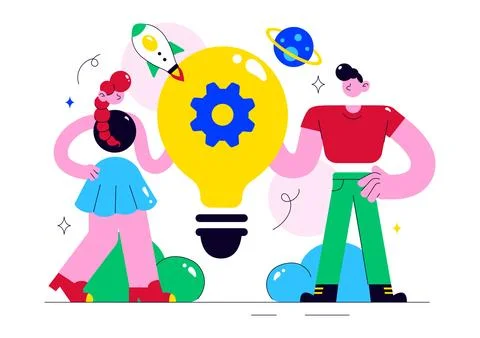 Innovation Vector Illustration Featuring Creative Idea Development, Teamwor.. Stock Illustration