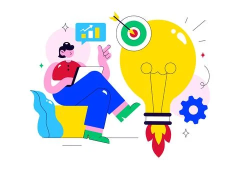 Innovation Vector Illustration Featuring Creative Idea Development, Teamwor.. Stock Illustration