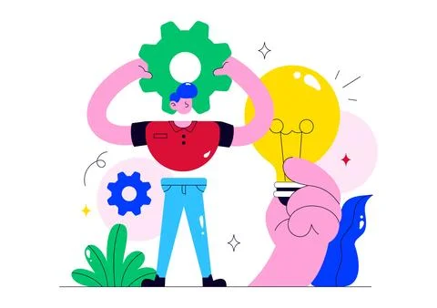 Innovation Vector Illustration Featuring Creative Idea Development, Teamwor.. Stock Illustration