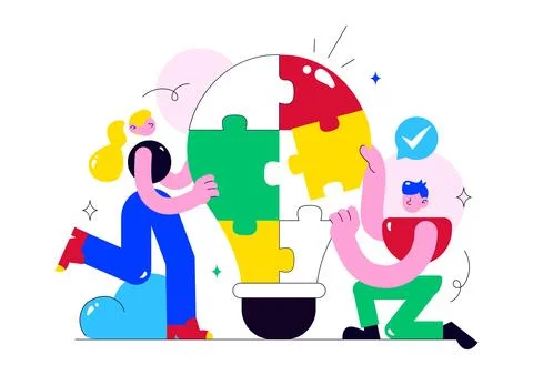 Innovation Vector Illustration Featuring Creative Idea Development, Teamwor.. Stock Illustration