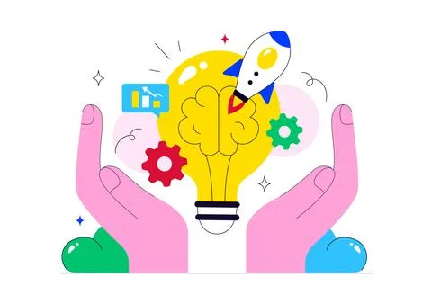 Innovation Vector Illustration Featuring Creative Idea Development, Teamwor.. Stock Illustration
