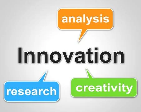 Innovation words indicating inquiry analysis and data Stock Illustration
