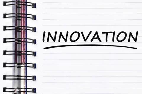 Innovation words on spring note book Foto stock