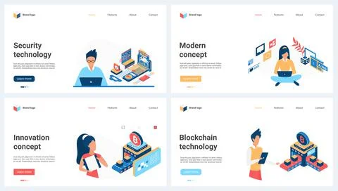 Innovations in digital data security, modern blockchain technology set and tiny Illustrazione stock