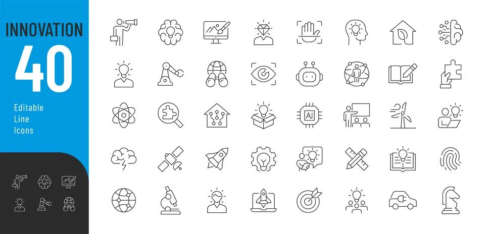 Innovations Editable Icons Set. Stock Illustration