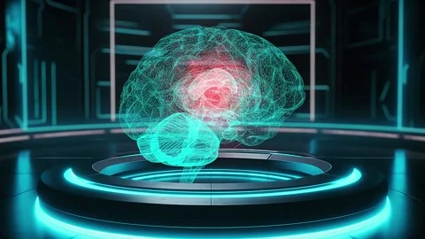 Innovative 3d brain model with neon visualization in modern setting Stock Footage 327138312