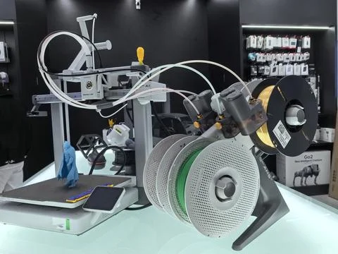 Innovative 3D printing setup showcases advanced technology and creativity Stock Photos