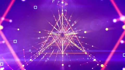 An innovative 3d rendering of a straight triangular neon tunnel with rhombus  Stock-Illustration