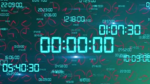 An innovative 3d rendering of an ultramodern timer with sparkling blue number Illustrazione stock